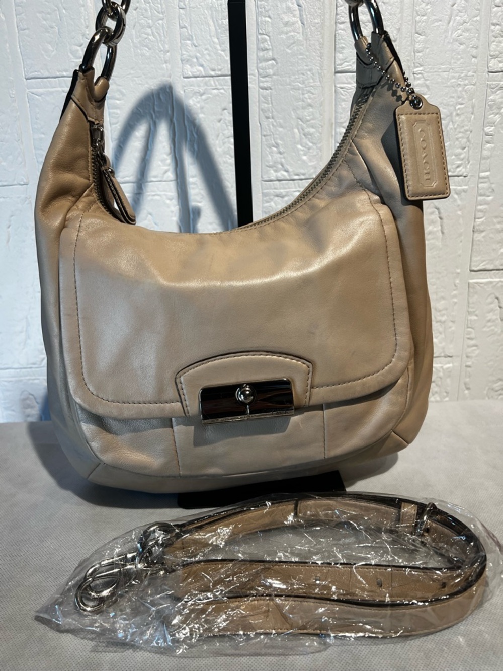Coach Kristin Leather Hobo Bag in Beige